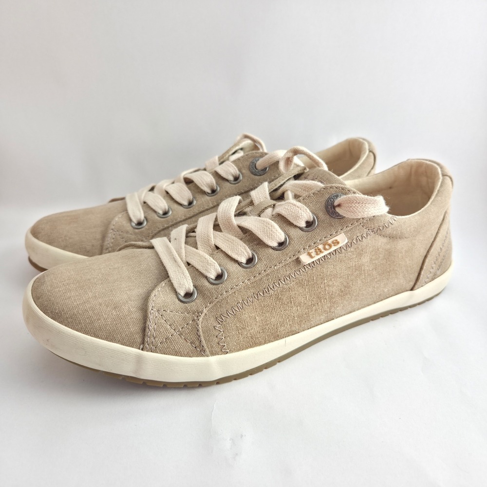 Taos Star Sneakers Womens 8 Khaki Tan Excellent Canvas Low Top Lace Up Shoes